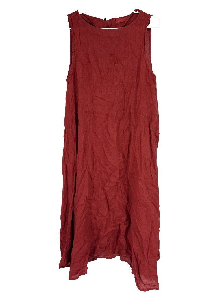 Cp Shades Women Xs Linen Dress Midi Burnt Orange Sleeveless Breathable Button